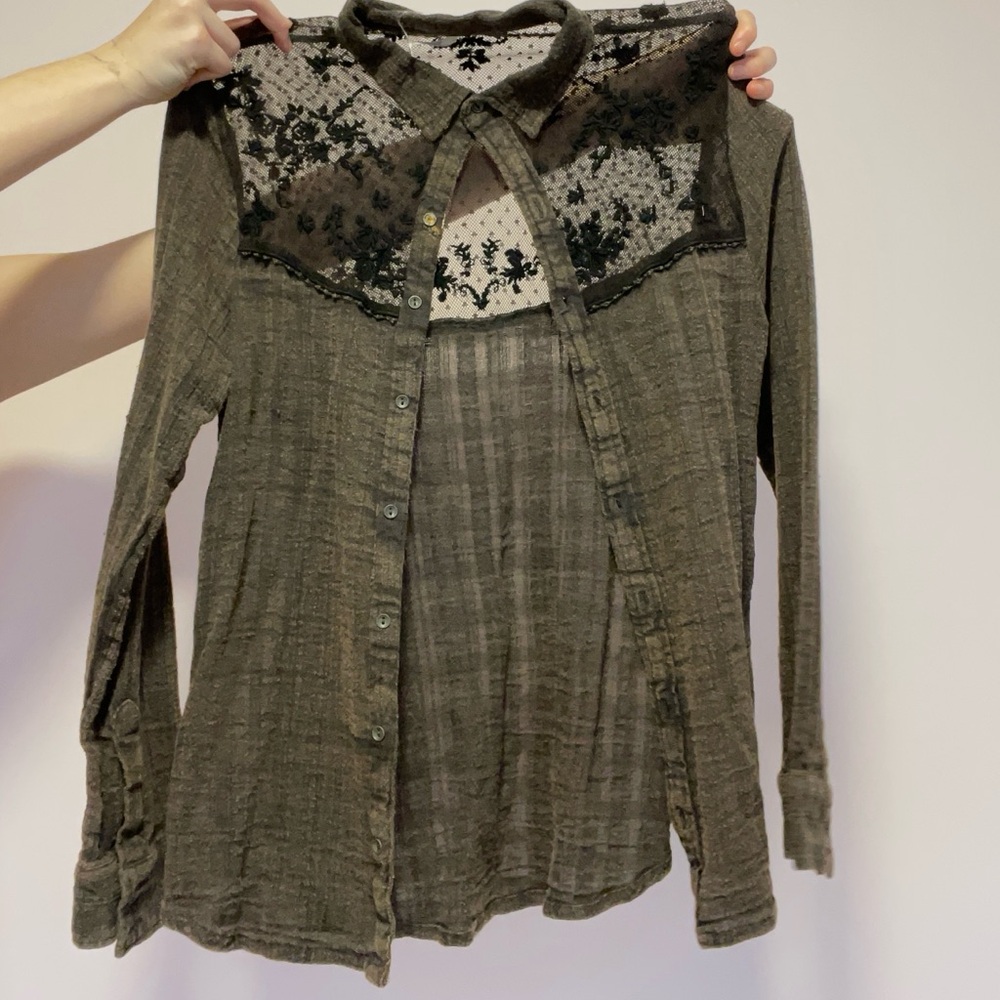 Green/grey free people button down blouse